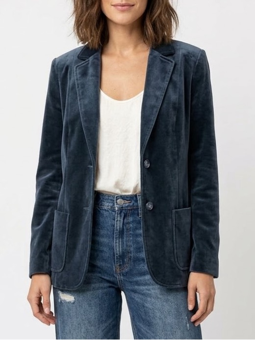 TANJAY Vintage Union Made Navy Blue Velvet Blazer Jacket Pockets Small Medium